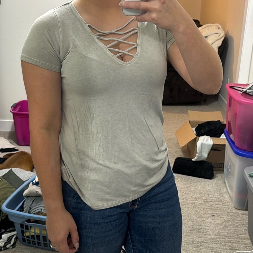 American Eagle Outfitters Strap Green Shirt